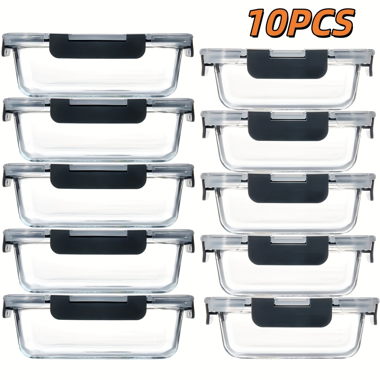 Food Storage Containers Borosilicate Glass Set with Locking Lids in 10-, 12- or 17-Piece Color Options