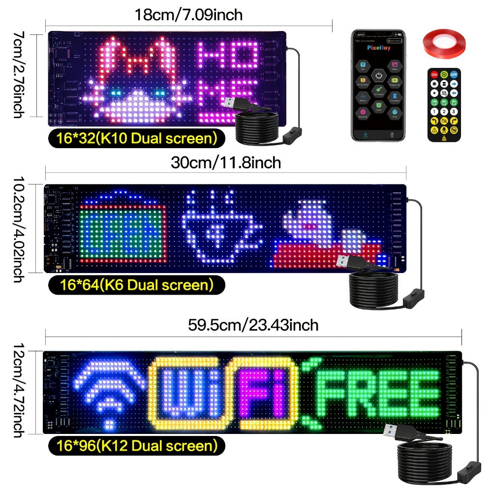 Programmable LED Sign Flexible Matrix Panel – App & USB Control, RGB Multicolor, Music Sync, Text & Animation Display for Indoor Shop, Party & Event Decoration (16×32 to 16×192)