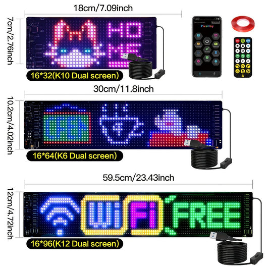 Programmable LED Sign Flexible Matrix Panel – App & USB Control, RGB Multicolor, Music Sync, Text & Animation Display for Indoor Shop, Party & Event Decoration (16×32 to 16×192)