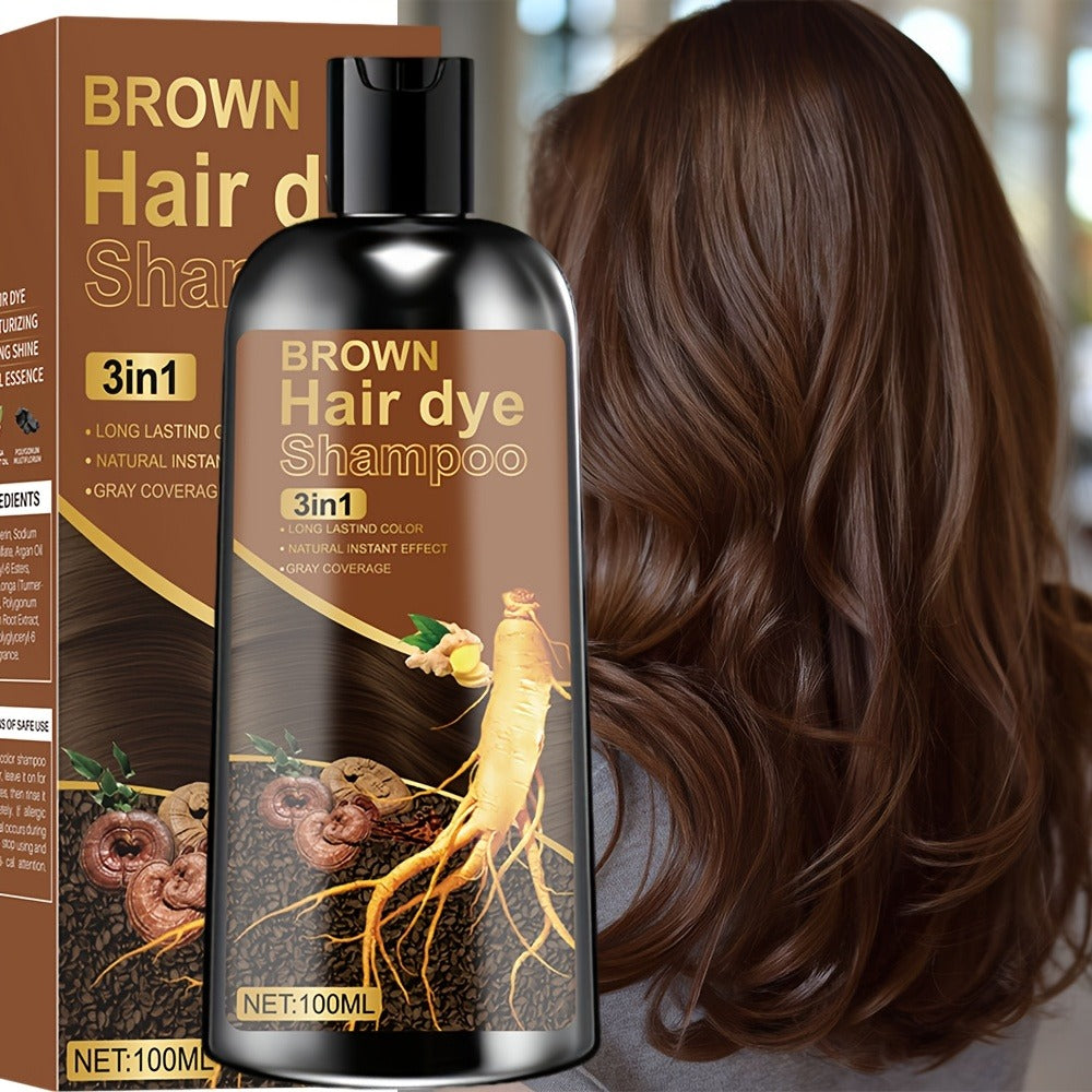 Plant Extract Hair Coloring Shampoo 100ml 3.38oz | Deep Moisturizing Scalp-Safe Gray & White Hair Coverage | Long-Lasting Botanical Color | Black Brown Chestnut Brown for Men & Women