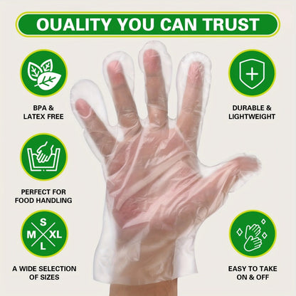 Clear CPE Poly Disposable Gloves with 200- or 1000-Piece Packages and Restricted S, M or XL Size Mapping