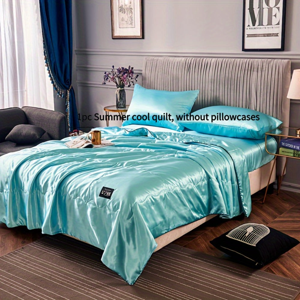 Satin-Look Summer Quilt in White, Silvery Grey, Pink or Lake Blue with Twin and Full Sizes