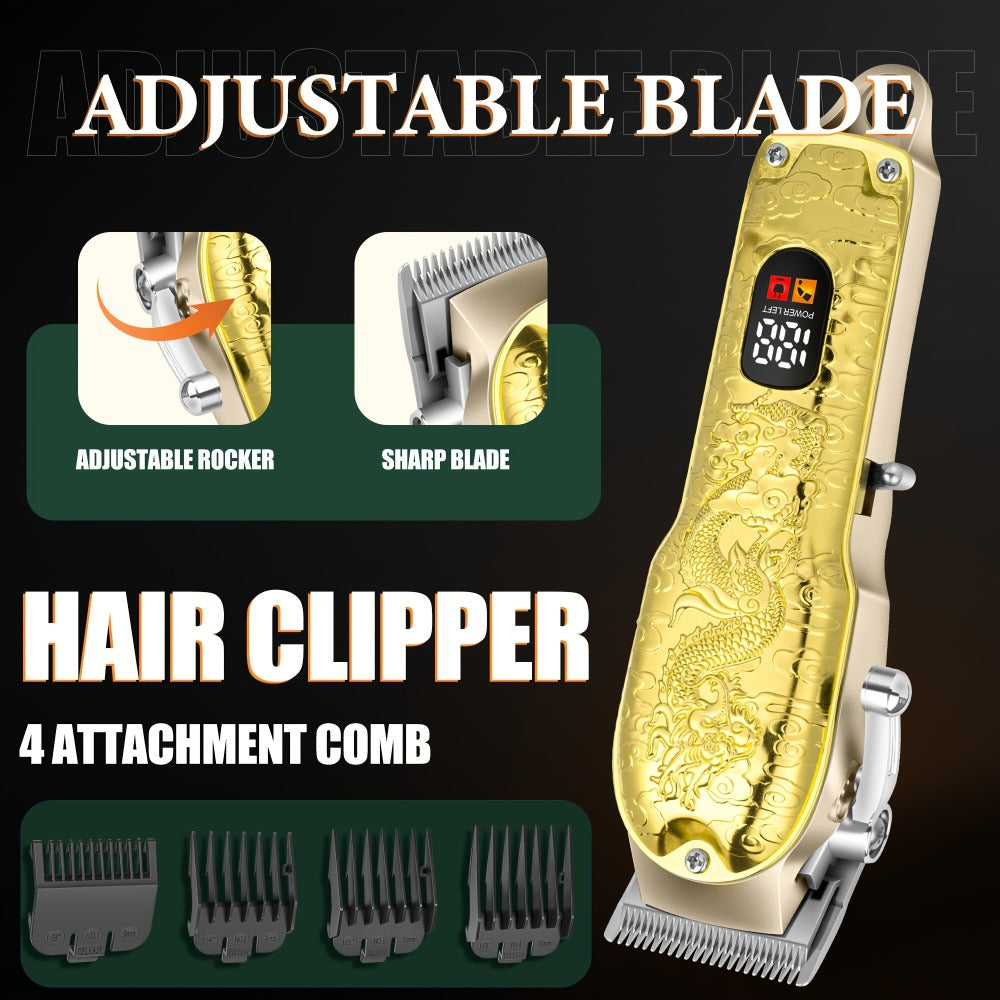 Hair Clippers & Trimmers LQT Golden Dragon Three-Piece Set with LCD Displays, USB Cables and Gift Box