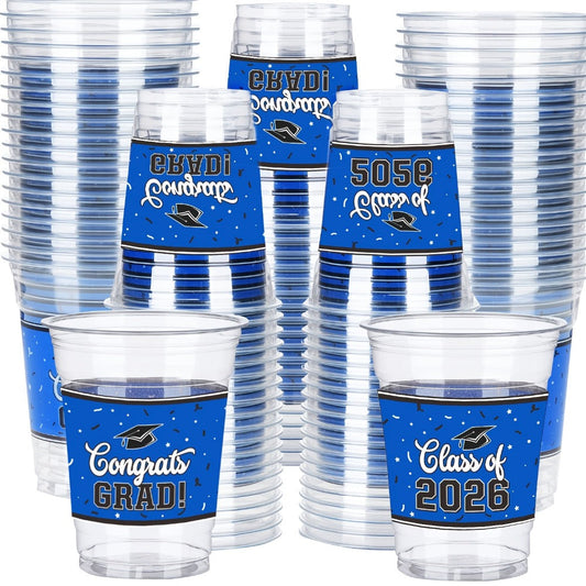 Graduation Cup Party Supplies Pack with 100 14-Ounce Class of 2026 Cups in Six Color Options