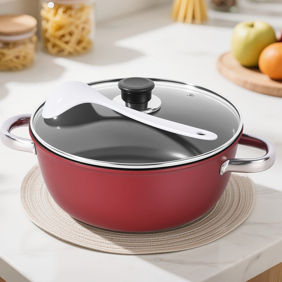 Nonstick Stock Pot with Lid 10 Inch Stone Derived Coating Iron Core Even Heating Induction for Entryways, Bedrooms and Living Spaces