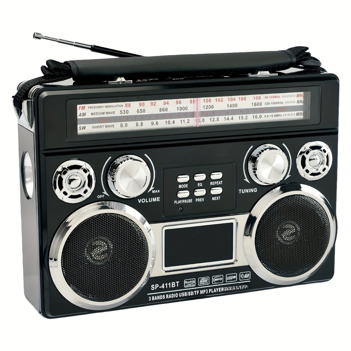 Solar Powered Bluetooth Radio Retro Portable AM FM SW with LED Flashlight, TF SD USB AUX MP3 Playback, Telescopic Antenna & Leather Handle for Camping Emergency Outdoor
