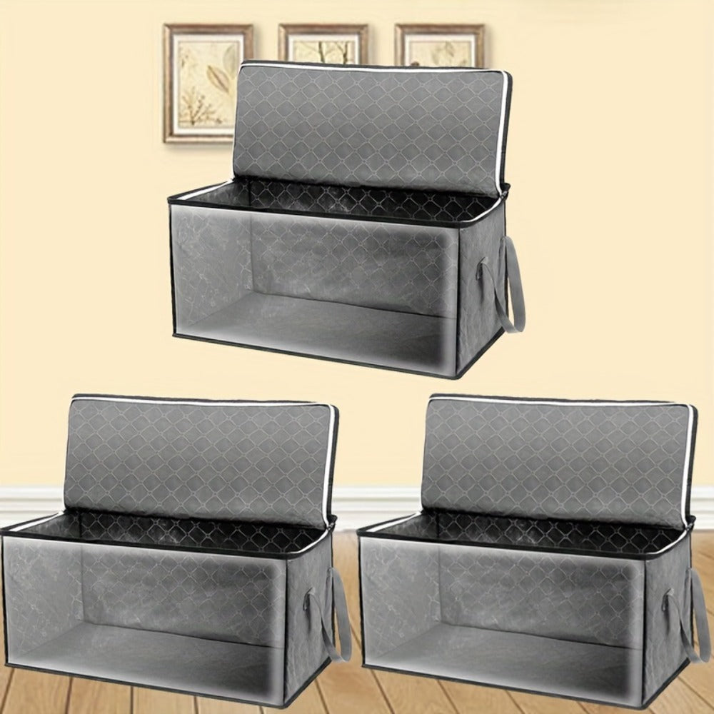 Storage Bag Set, 3-Piece Gray Foldable Closet Organizers with Clear Front Windows, Zipper Closures and Carry Handles