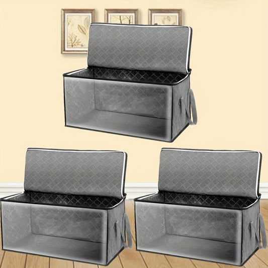 Foldable Storage Bags Set of 3 with Transparent Window & Handles – Closet Organizer Bags for Clothes, Bedding, Pillows, Blankets, Stuffed Animals, Dorm Room, Under Bed Storage, Gray