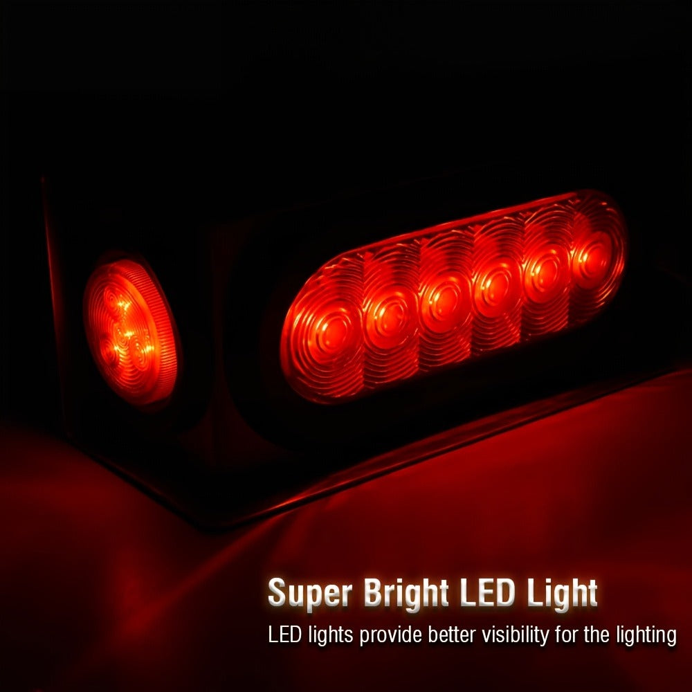 LED Trailer Tail Lights Kit – 6-Inch Oval Rear Lights with Metal Light Box & 2-Inch Amber Round Marker Lights, Waterproof Trailer Lighting Set, 2pcs