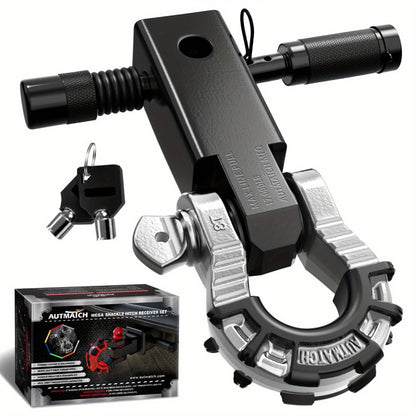 Shackle Hitch Receiver 2-Inch 68,000 lb Break Strength with 3/4" D-Ring & 5/8" Hitch Lock Pin – Heavy Duty Drop Forged Steel 8-Ton Vehicle Recovery Tow Hitch, Multi-Color