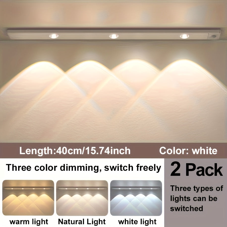 LED Strip Light Motion Sensor Bar with USB Rechargeable Power, Three White Tones, 20–50cm Sizes and One or Two Packs