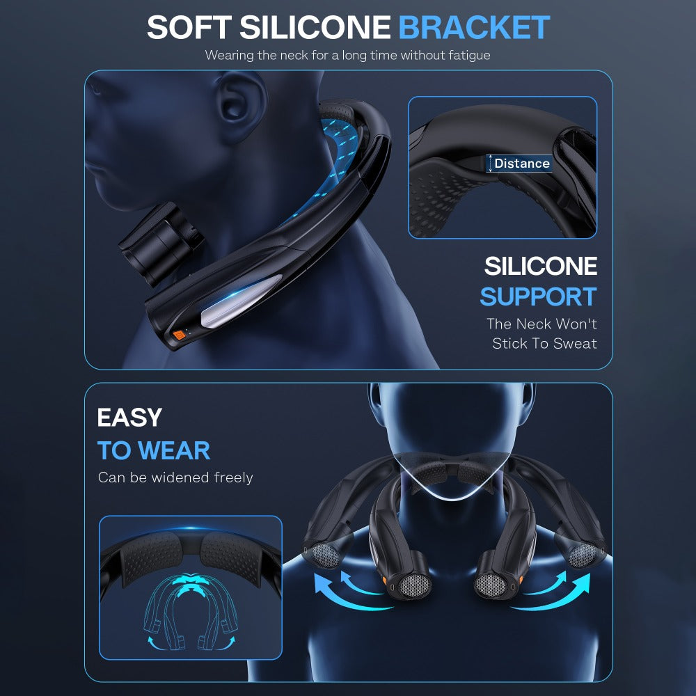 Wearable Neck Fan with Dual 3000mAh Battery Labels, Six Settings, USB-C Charging and Three Colors