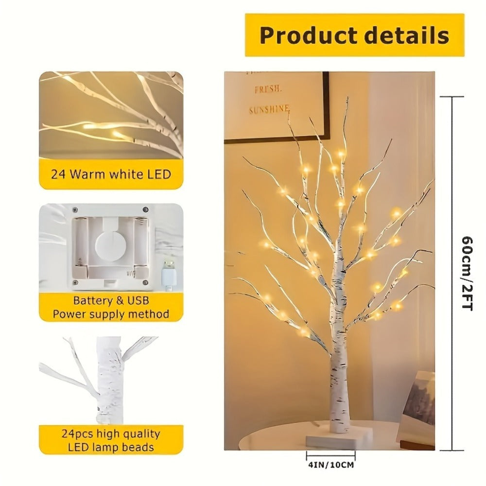 LED Illuminated Birch Tree Decoration – Battery-Powered Warm White Glowing Birch Trees for Wedding, Home, Fireplace & Indoor Gatherings – Freestanding Decorative Light Display, 4 or 6 Pack