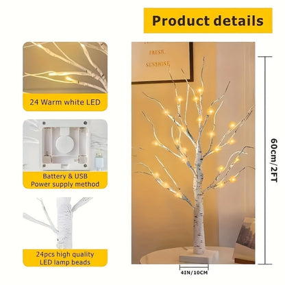 LED Illuminated Birch Tree Decoration – Battery-Powered Warm White Glowing Birch Trees for Wedding, Home, Fireplace & Indoor Gatherings – Freestanding Decorative Light Display, 4 or 6 Pack