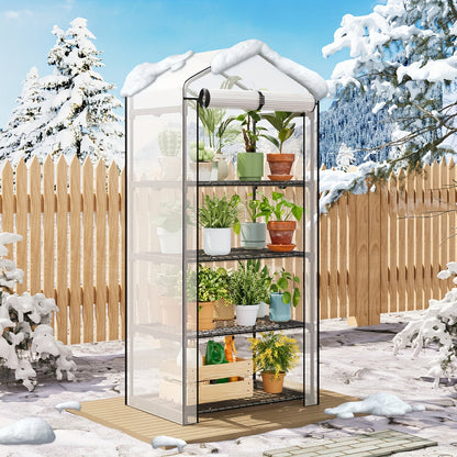Three- or Four-Tier Mini Plant Greenhouse with Aluminum Frame and PE Cover in Four Checkout Options