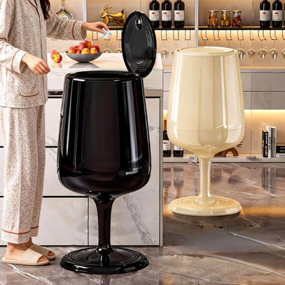 Wine Glass Shaped Trash Can Large Capacity Decorative Waste Bin with Press Pop Lid, No-Bend Standing Design, Luxury Stylish Dual-Bucket for Living Room Kitchen Bedroom Home Decor