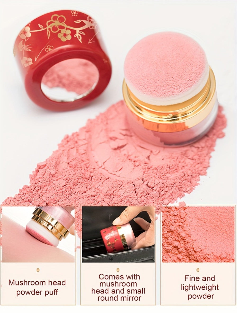 Powder Blush Set 3 Colors with Pearl Powder Rose Oil & Squalane Formula — Natural Glow Lightweight Buildable Cheek Color for All Skin Tones Easy Blend