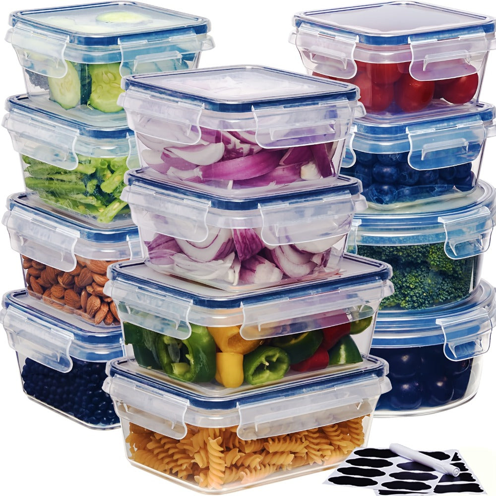 24 or 48-Piece Plastic Food Storage Container Set with Snap Lids, Labels and Marker for Pantry Organization