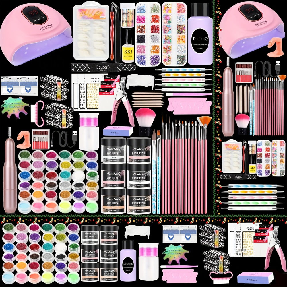Complete Acrylic Nail Kit with Drill & UV LED Light, Colored Acrylic Powders & All Tools Included for