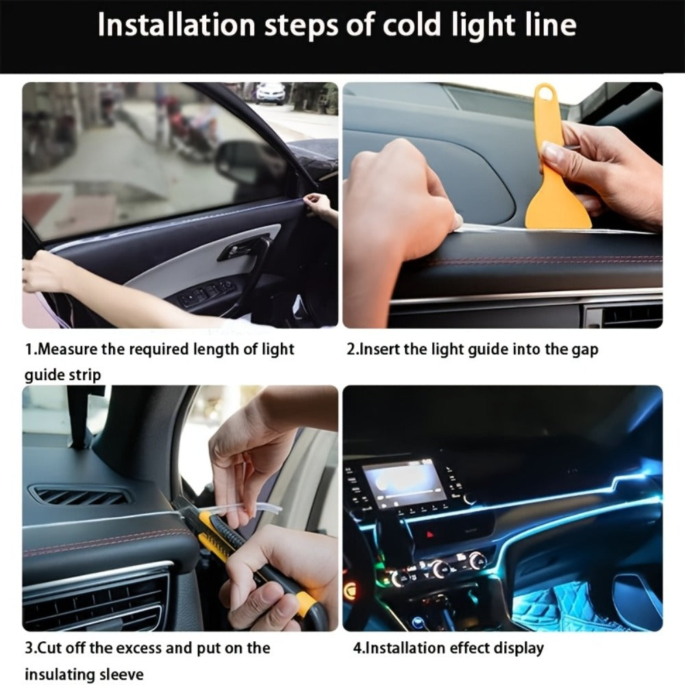 RGB Car Interior Lighting Kit 118" Fiber Optic USB App Control Music Sync Ambient Light Strip for Dashboard Door Decoration, Battery-Free Plug-and-Play Atmosphere Upgrade for Cars Trucks SUVs