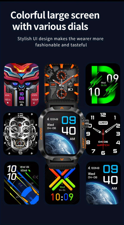 2.01" HD Compass Smartwatch for Men Women – Wireless Calling Outdoor Adventure Watch with LED Flashlight Fitness Tracker Pedometer Calorie Counter Long Battery Life Compatible with Android iPhone Couples Gift