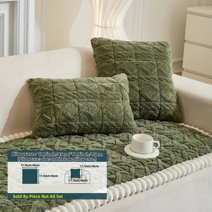 Bohemian Quilted Sofa Cover with Ruffles - 300GSM Shu Velveteen Anti-Slip Pet Friendly Machine Washable Plush Slipcover for Loveseat 3-4 Seater Sectional Sofa, 5 Colors