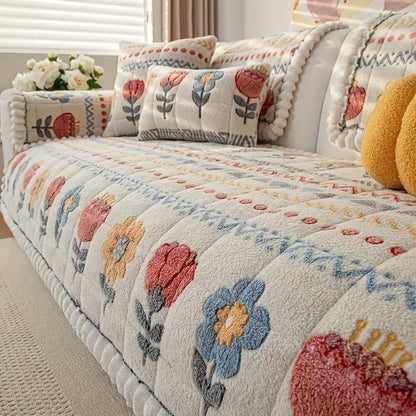 Sofa Cover 450 GSM Milk Velvet Bohemian Floral Print Panels for 2, 3 or 4 Seats and Pillowcase Options