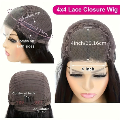 Lace Front Wig Deep-Wave Human Hair Bob, 12-Inch 1B or Natural Black with 4x4 Closure and 22.5-Inch Cap