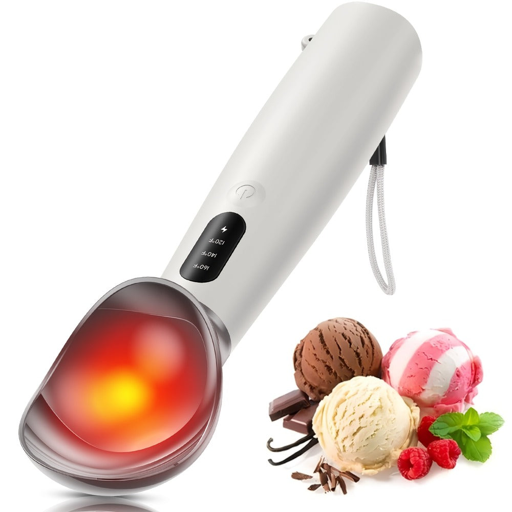 Electric Heated Ice Cream Scoop USB-C Rechargeable with 3 Temperature Settings 120°F 140°F 160°F IPX7 Waterproof Ergonomic Handle Gift for Ice Cream Lovers