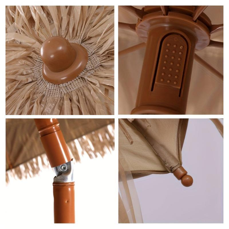 Patio Umbrella 7.5FT Thatch-Style Tiki Design with Steel Pole, Iron Frame, Push Tilt and UV Shade