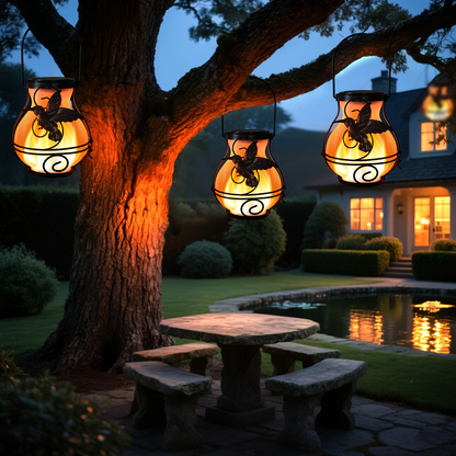 Solar Outdoor Lights Hummingbird Flickering Flame Hanging Lanterns, IP44, 2- or 4-Pack for Yard Decor