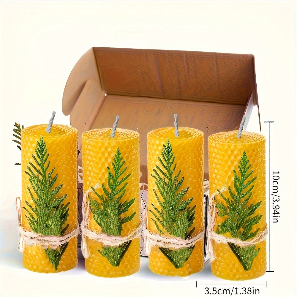 Beeswax Pillar Candles Hand Rolled with Honeycomb Texture – 100% Pure Beeswax, 12+ Hour Burn, Gift Box Set for Home Decor, Christmas, Dinner & Holiday Decorations