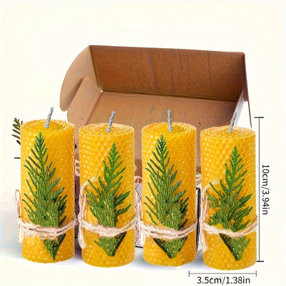 Beeswax Pillar Candles Hand Rolled with Honeycomb Texture – 100% Pure Beeswax, 12+ Hour Burn, Gift Box Set for Home Decor, Christmas, Dinner & Holiday Decorations