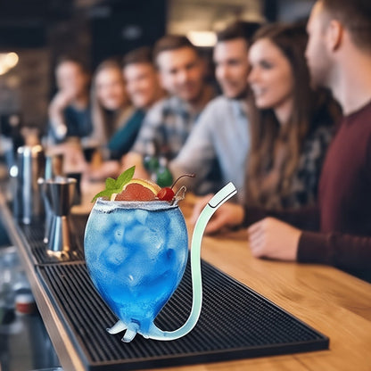 Four-Piece Novelty Tail-Straw Drinking Glass Set with 12-Ounce Capacity and 4.7-Inch Cup Height