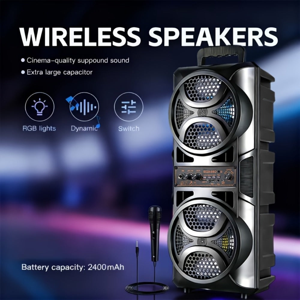 RGB Dual Speaker Portable Bluetooth Stereo Sound System with Subwoofer, Ambient Lighting, Two Speaker Sizes