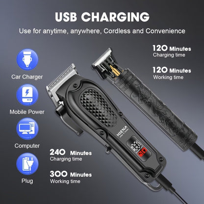 2-Piece Hair Clipper Set with Full-Size Clipper, Detail Trimmer, Guide Combs and USB Charging Accessories