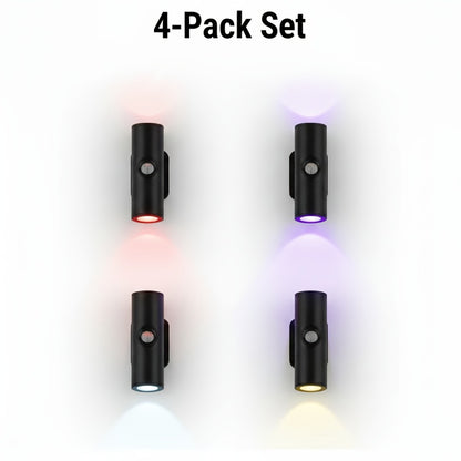 Motion Sensor Wall Lights 4-Pack – Rechargeable Magnetic Dual-Head LED Night Light, RGB & Tri-Color, Wireless for RV, Bedroom, Stairs, Cabinet & Closet