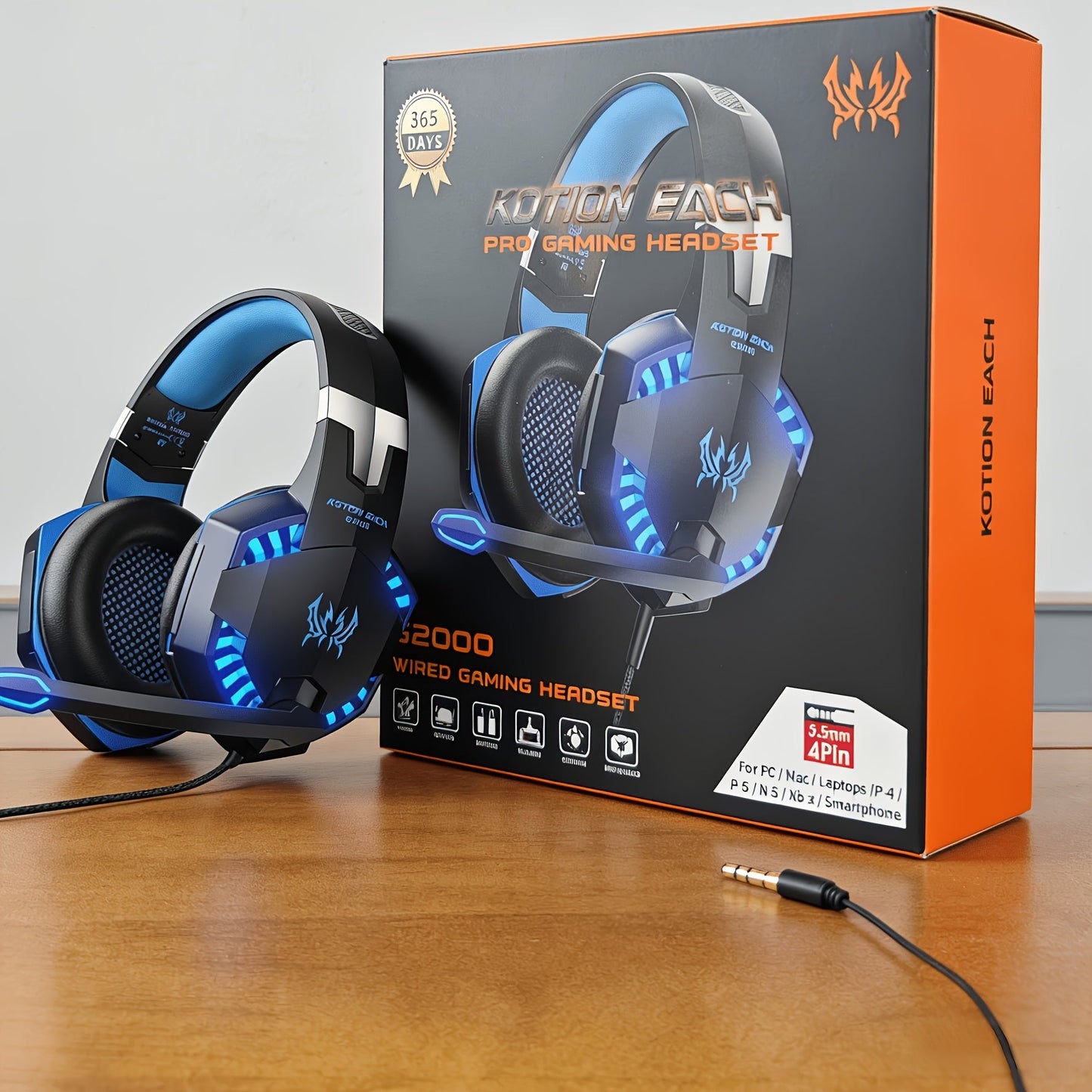 G9000 Surround Sound Gaming Headset with Noise Cancelling Mic, LED Lights & Soft Memory Earmuffs, Over-Ear Stereo Headphones Compatible with PS5 PS4 Xbox One Switch PC Mac