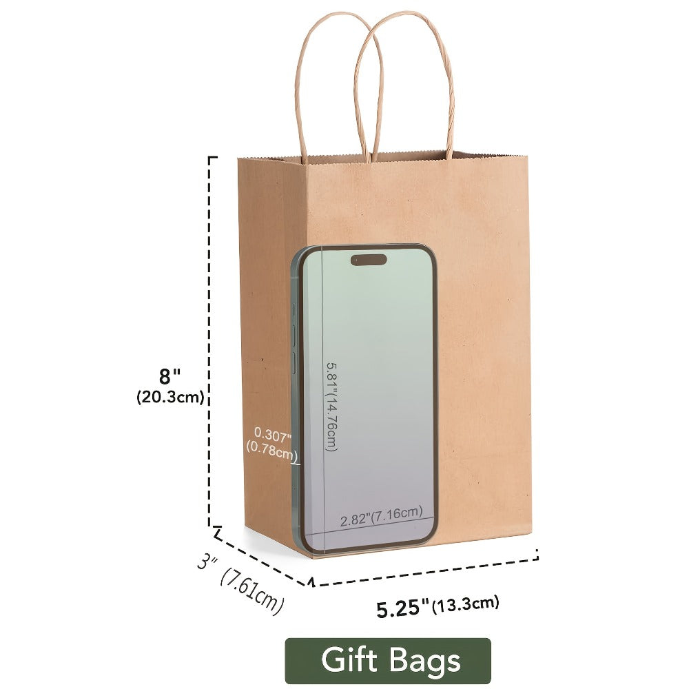 Small Black Kraft Paper Gift Bags 149-Piece Pack with Handles in 5.25 x 3 x 8 Inch Size for Retail