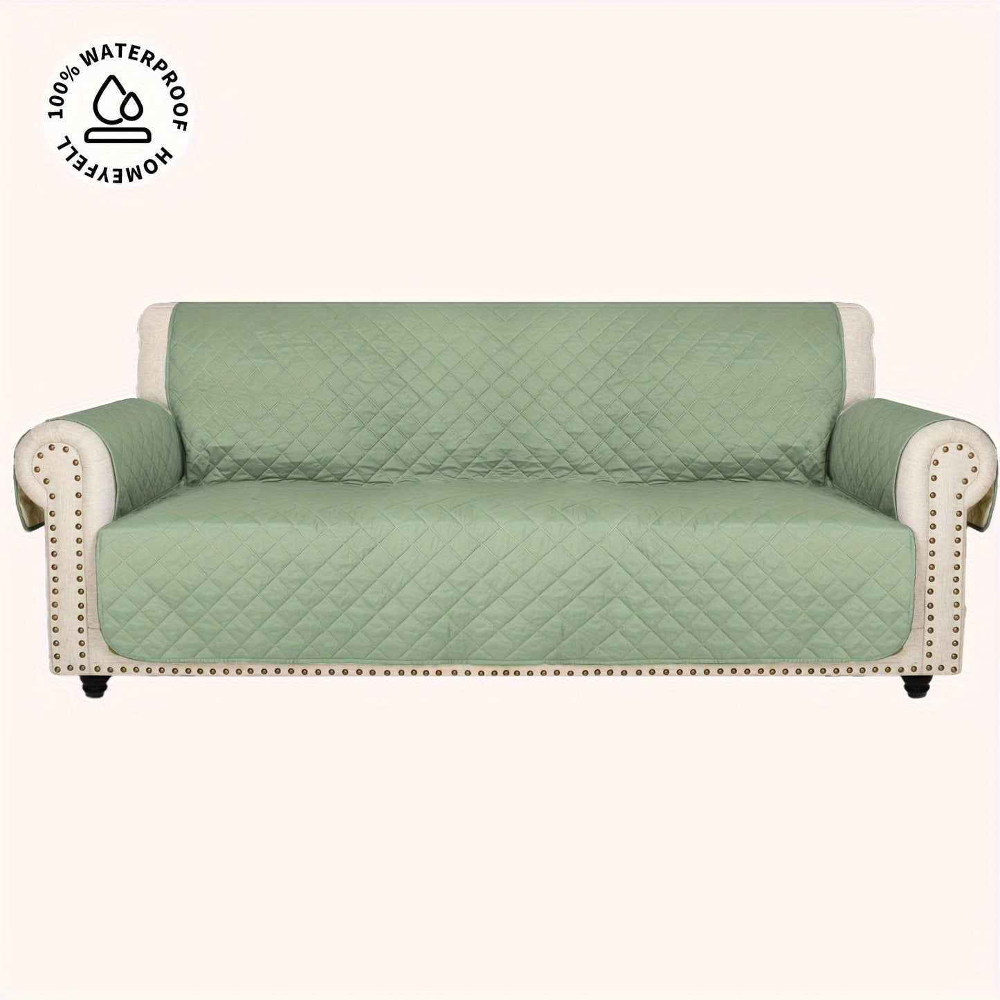 Sofa Cover Waterproof Quilted Microfiber Three-Seat Panel Set with Two Foam Tubes, Straps and Side Pocket