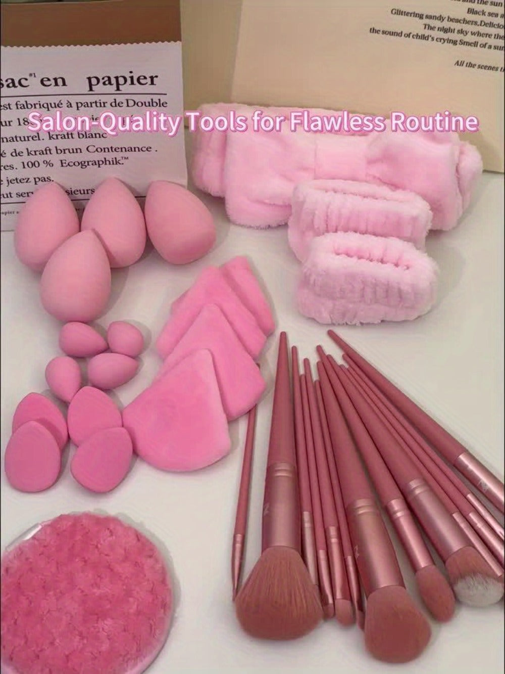 Makeup Brush Set, 46-Piece Nylon Bristle and ABS Handle Kit with Triangle Puff, Foundation Puff and Face-Eye Tools