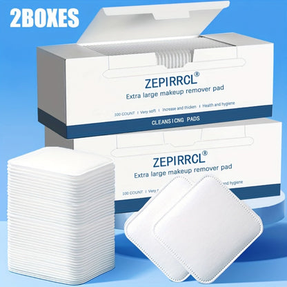Disposable Square Cleansing Pads 200pcs (2 Boxes x 100) Extra Thick Soft Wet & Dry Facial Pads for Daily Skincare Makeup Removal — Lint-Free Beige-Friendly 2.76x2.36 inch