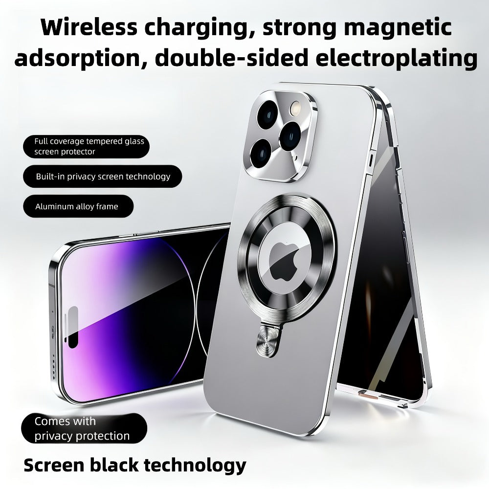 Phone Case Privacy Screen with Aluminum Alloy Frame, Rear Stand and MagSafe Support for iPhone 15 Pro