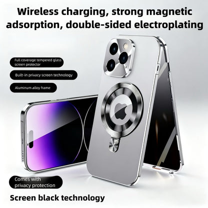 Phone Case Privacy Screen with Aluminum Alloy Frame, Rear Stand and MagSafe Support for iPhone 15 Pro