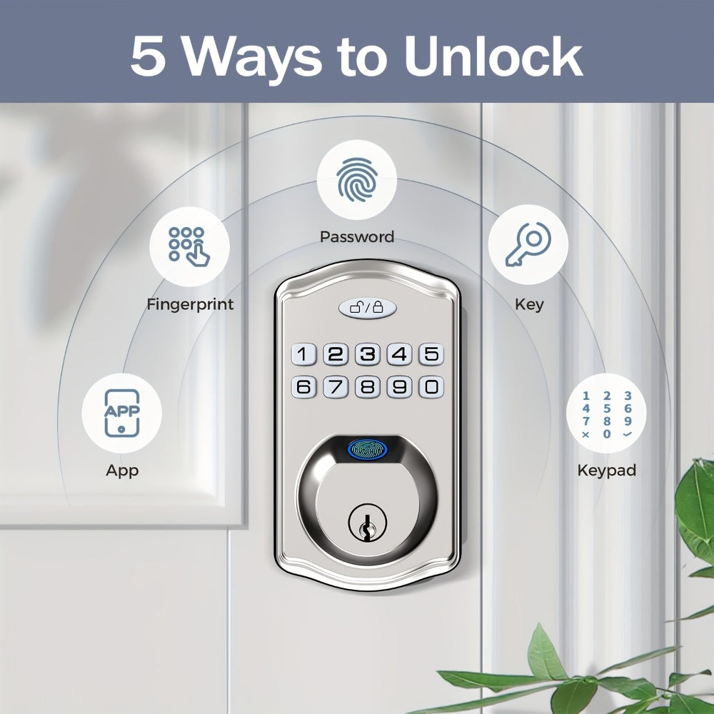 Heavy Duty Smart Deadbolt with Biometric Fingerprint & Keypad - App Control, Auto-Lock, Keyless Entry for Front Door, Office & Apartment, Zinc Alloy, Optional Handle Set Included