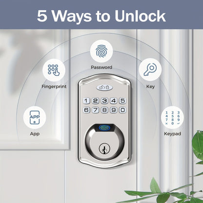 Heavy Duty Smart Deadbolt with Biometric Fingerprint & Keypad - App Control, Auto-Lock, Keyless Entry for Front Door, Office & Apartment, Zinc Alloy, Optional Handle Set Included