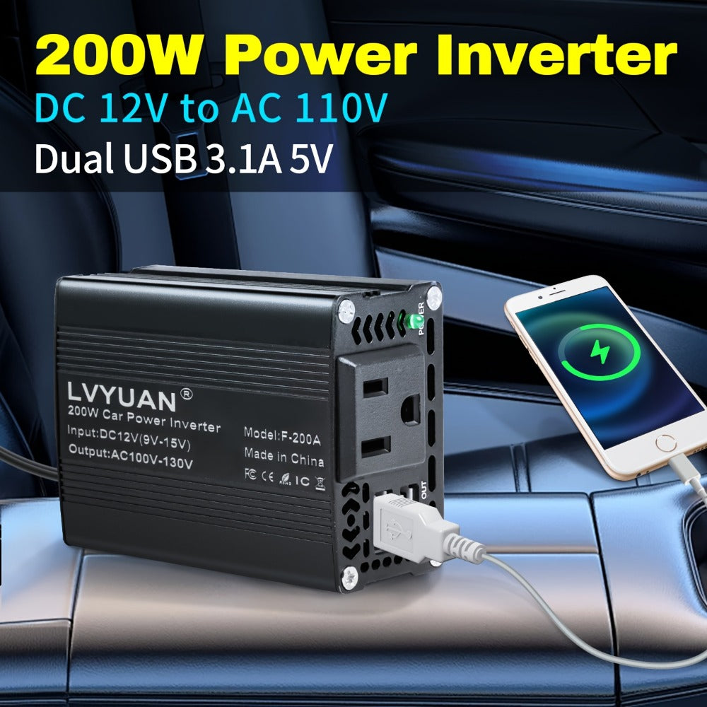 Car Power Inverter 500W 12V to 110V AC Outlet Converter with QC3.0 USB Port for Vehicle Boat Truck RV Portable Auto Power Adapter 200W Rated American Standard Socket Black Red