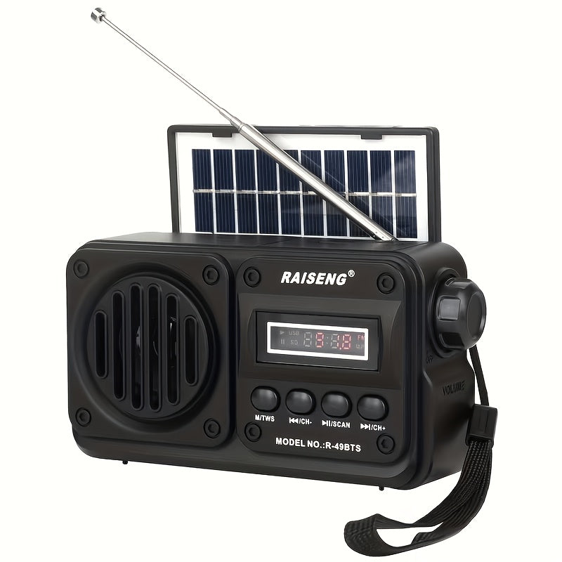 Retro FM Radio Speaker with Solar Panel, Bluetooth, USB and TF Card Playback in Black or Brown
