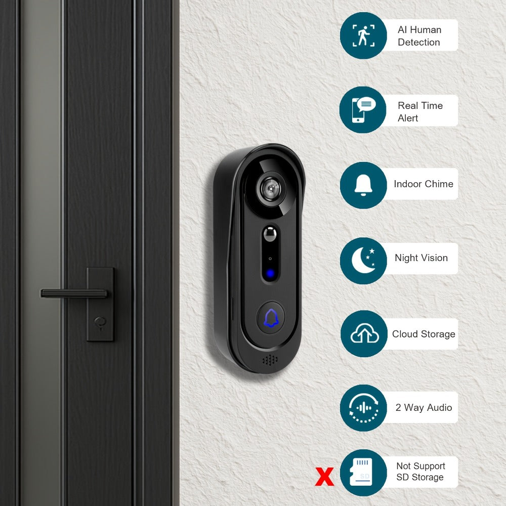 Video Doorbell 1080p Wireless Camera with 166-Degree View, Night Vision, Two-Way Audio and Indoor Chime