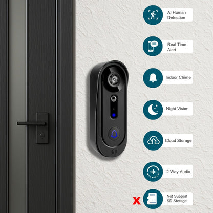 Video Doorbell 1080p Wireless Camera with 166-Degree View, Night Vision, Two-Way Audio and Indoor Chime